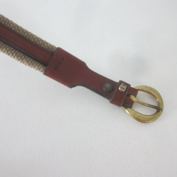 Etienne Aigner Belt 30 Beige Woven Brown Leather Trim Belt 28\